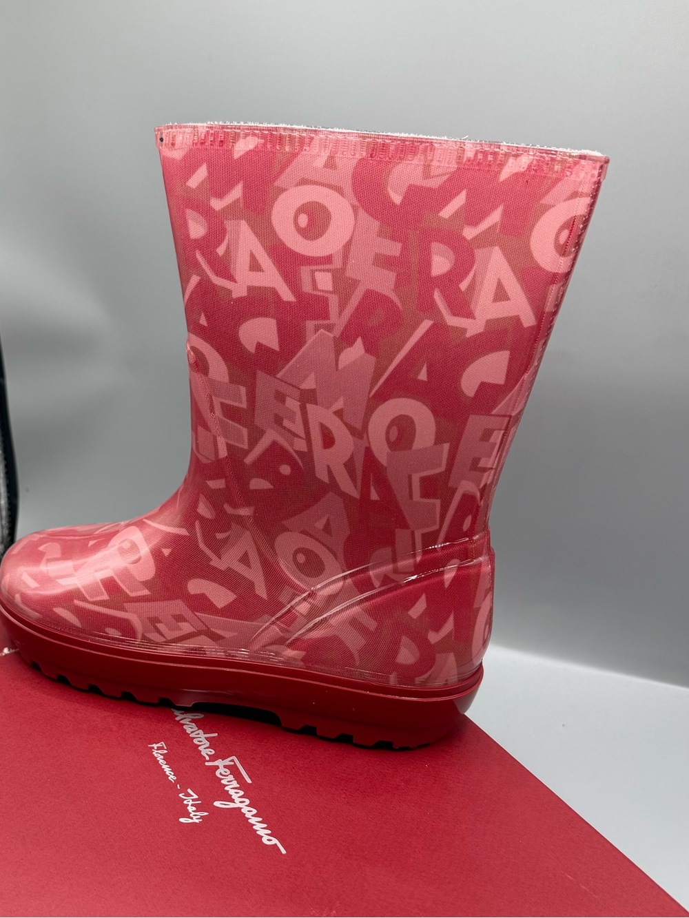 Ferragamo Red Rain Boot